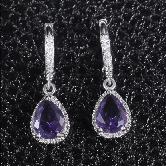 💕New 925 Silver Royal Amethyst Dangle Earrings - Picture 2 of 6